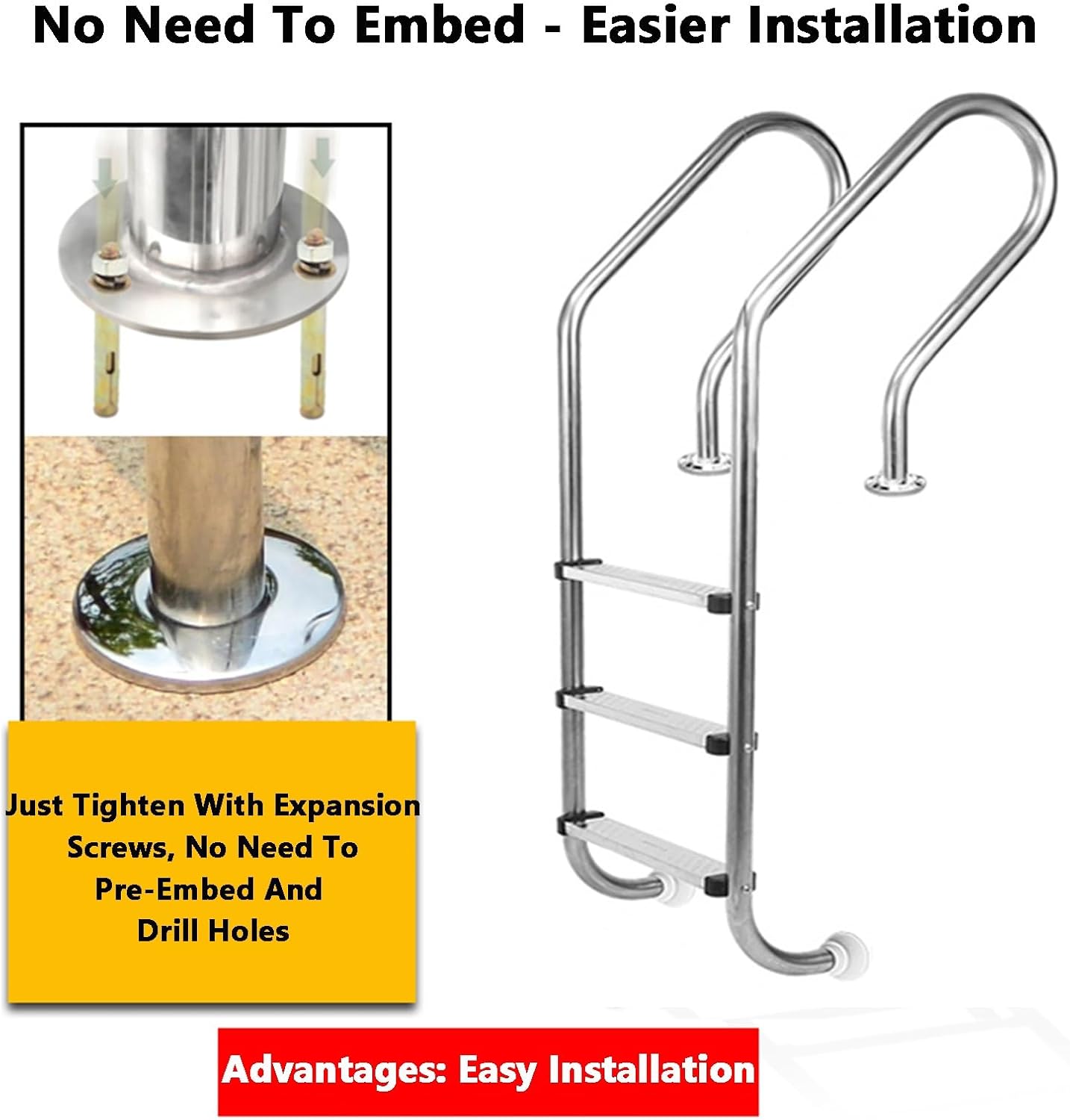 Swimming Pool Ladder,304 Stainless Steel Pool Steps,In-Ground Pool Pedal with Handrails,for Pool Bath Water Park(2 Steps,1.2mm)