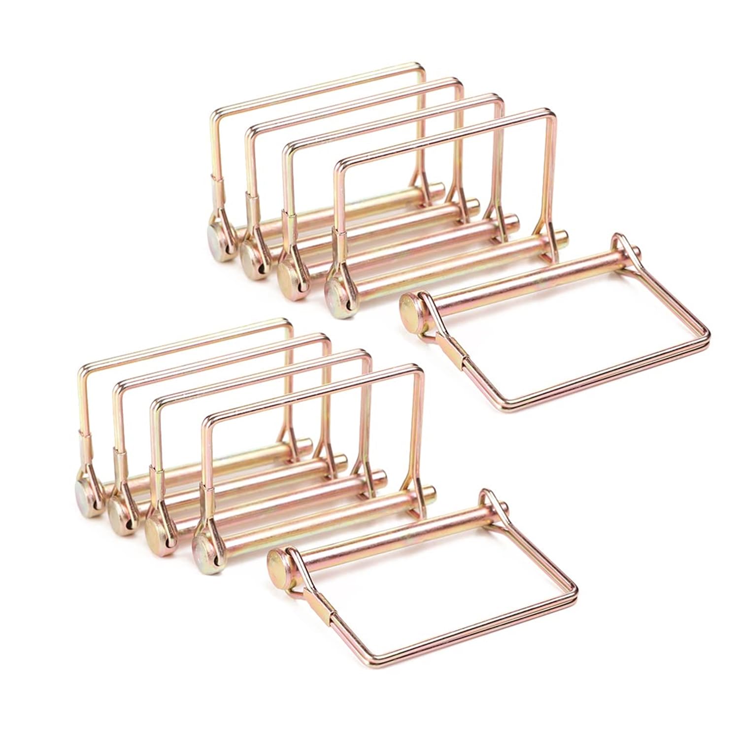 Photo 1 of 10 Pack 1/4x4 Inch Trailer Coupler Pin Heavy Duty Wire Lock Pin PTO Shaft Locking Hitch Pin Safety Towing Hitch Pin Trailer Accessories for Farm Trailers Wagons Lawn Garden (Gold)