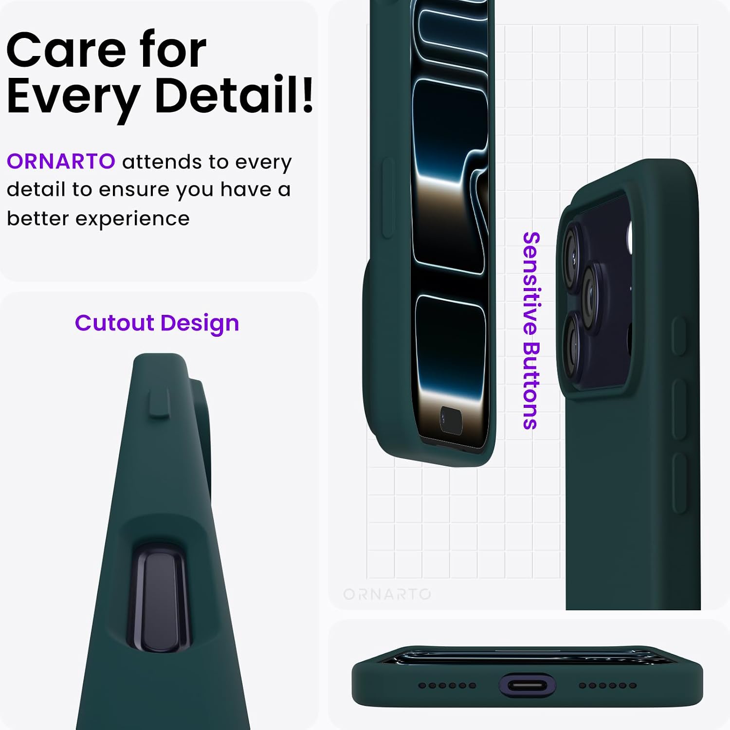 ORNARTO Compatible with iPhone 17 Pro Max Case 6.9", Slim Liquid Silicone 3 Layers Soft Gel Rubber Shockproof Protective Cover with Anti-Scratch Microfiber Lining-Olive Green thumbnail