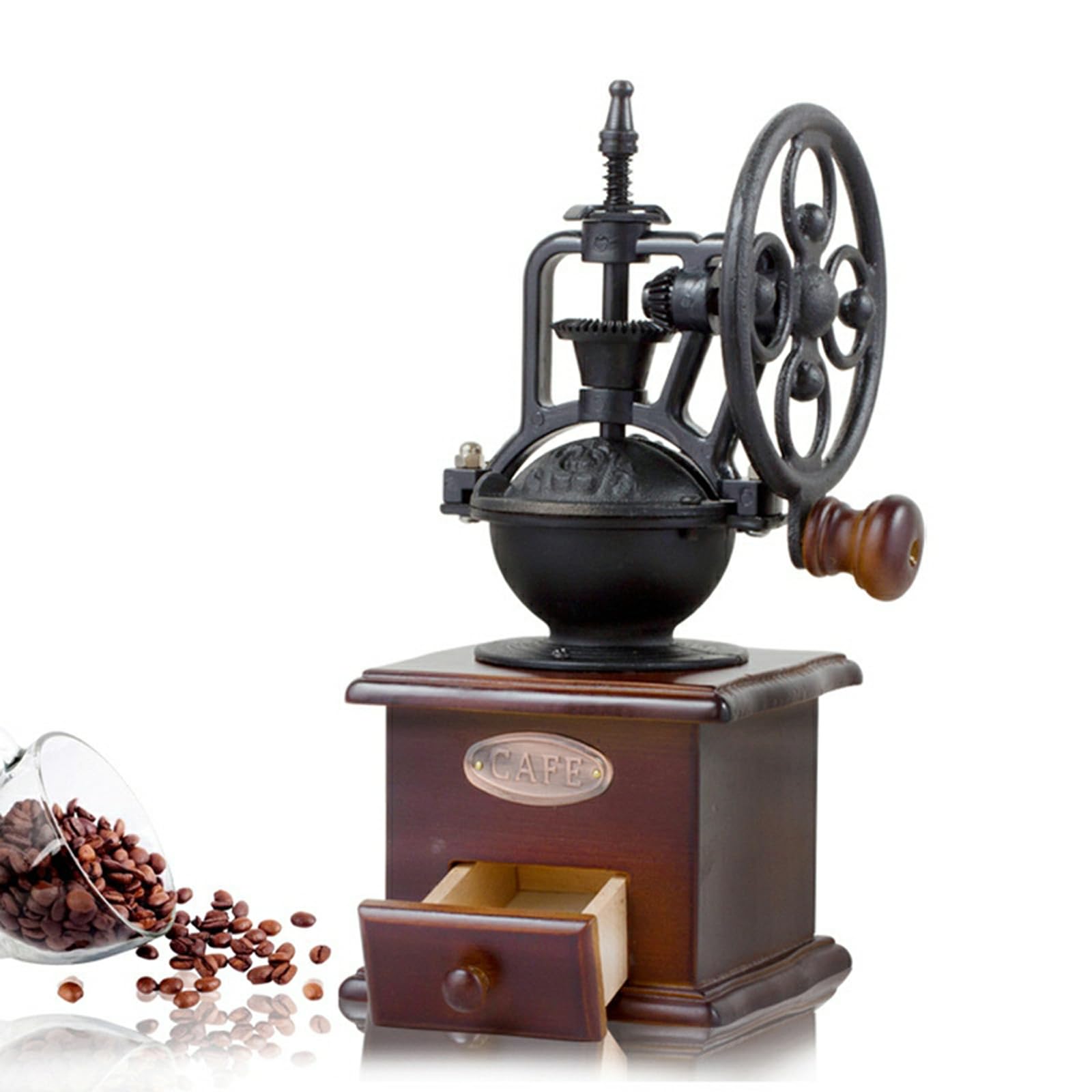 Molinillo de café manual, molinillos de café de manivela de mano estilo vintage, molinillo de café clásico, molinillo de frijoles, molinillo de grano de rodillo, manivela de mano de hierro fundido,