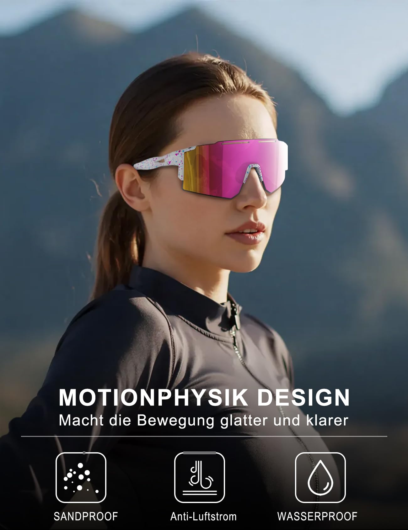 DUDUKING Sonnenbrille Fahrradbrille Herren Damen,Wassertransferdruck Sportbrillen Radsport Brillen für Outdoorsport Radfahren Laufen Golf UV 400 Schutz Baseball Brille