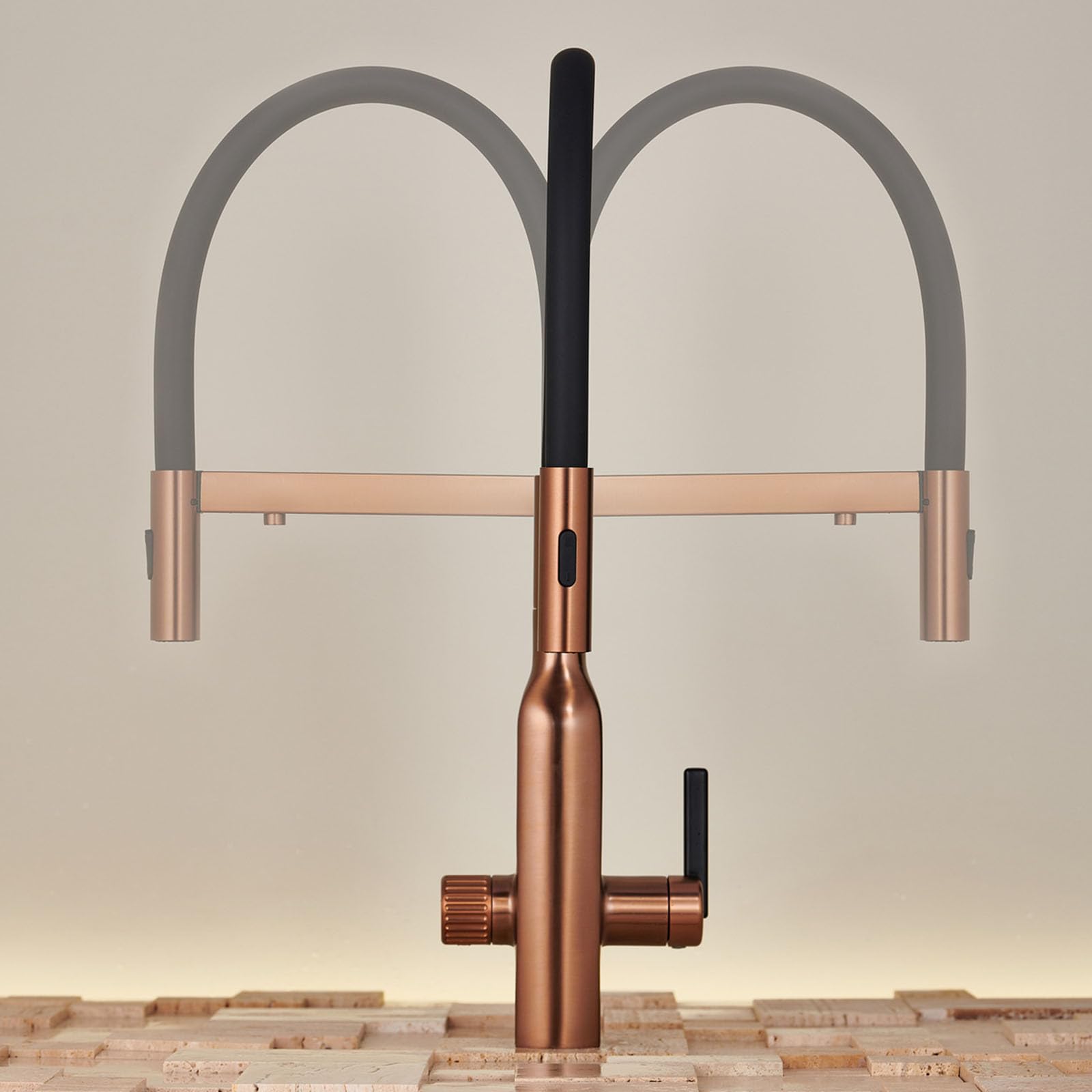 Grifos Cocina Fregadero Flexible Rotación de 360° Grifo 3 Vias Osmosis Extensible,oro Rosa Cepillado