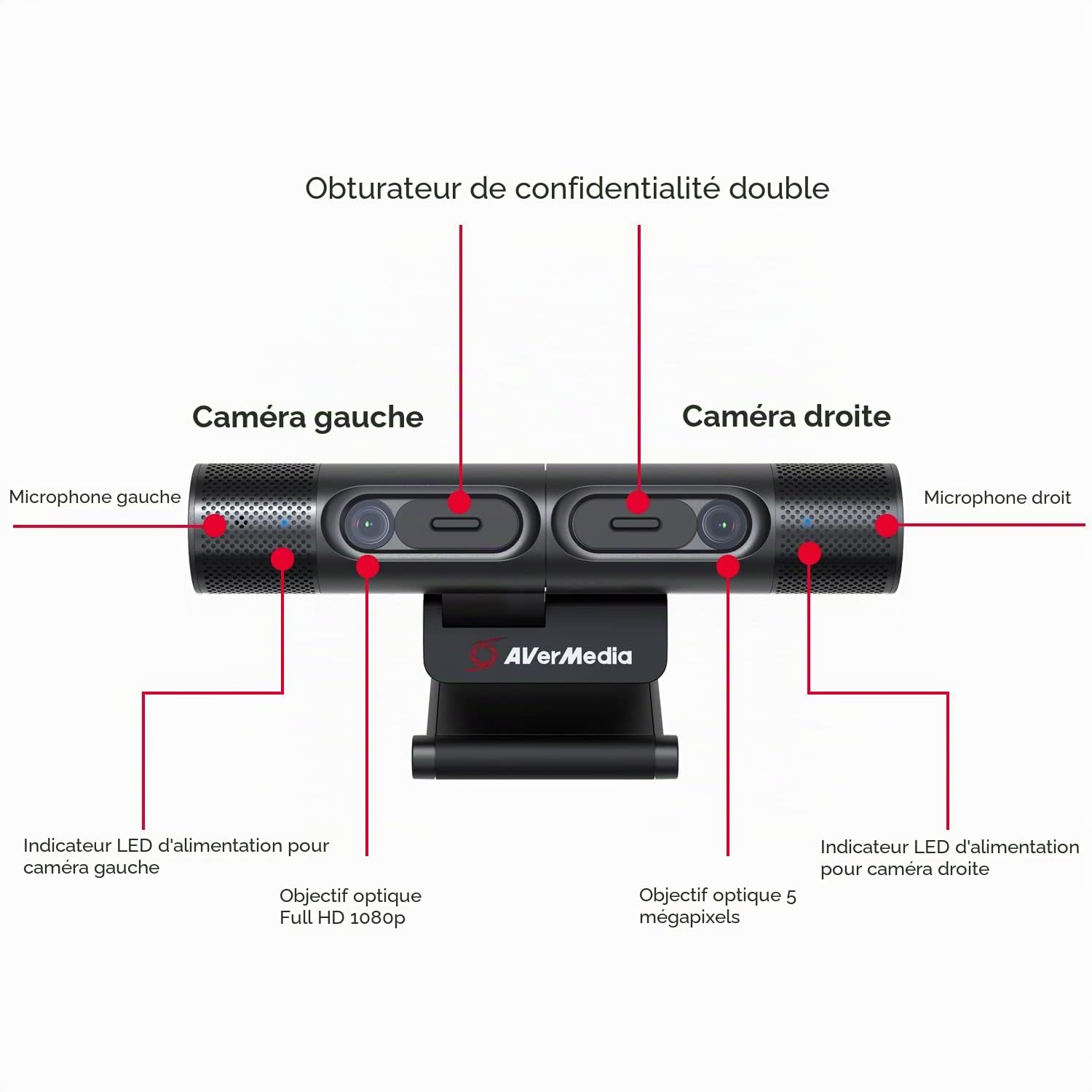 AVerMedia PW313D Caméra Web avec Mise au Point Automatique 2K30fps et caméras Full HD 1080p intégrées pour vidéoconférence PC,Fonctionne avec Zoom, Teams, Skype