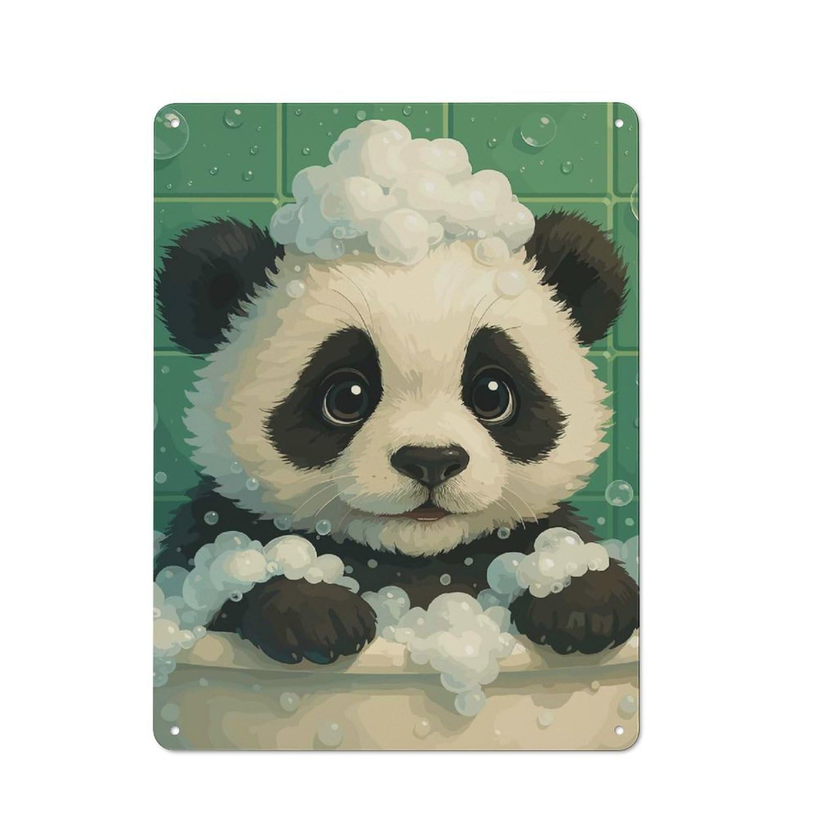 Junmoney Style-6 Loft Style Metal Wall Sign 40X30cm Featuring Panda Bath Time, Studio Wall Art For Loft, Studio, Office Or Creative Room