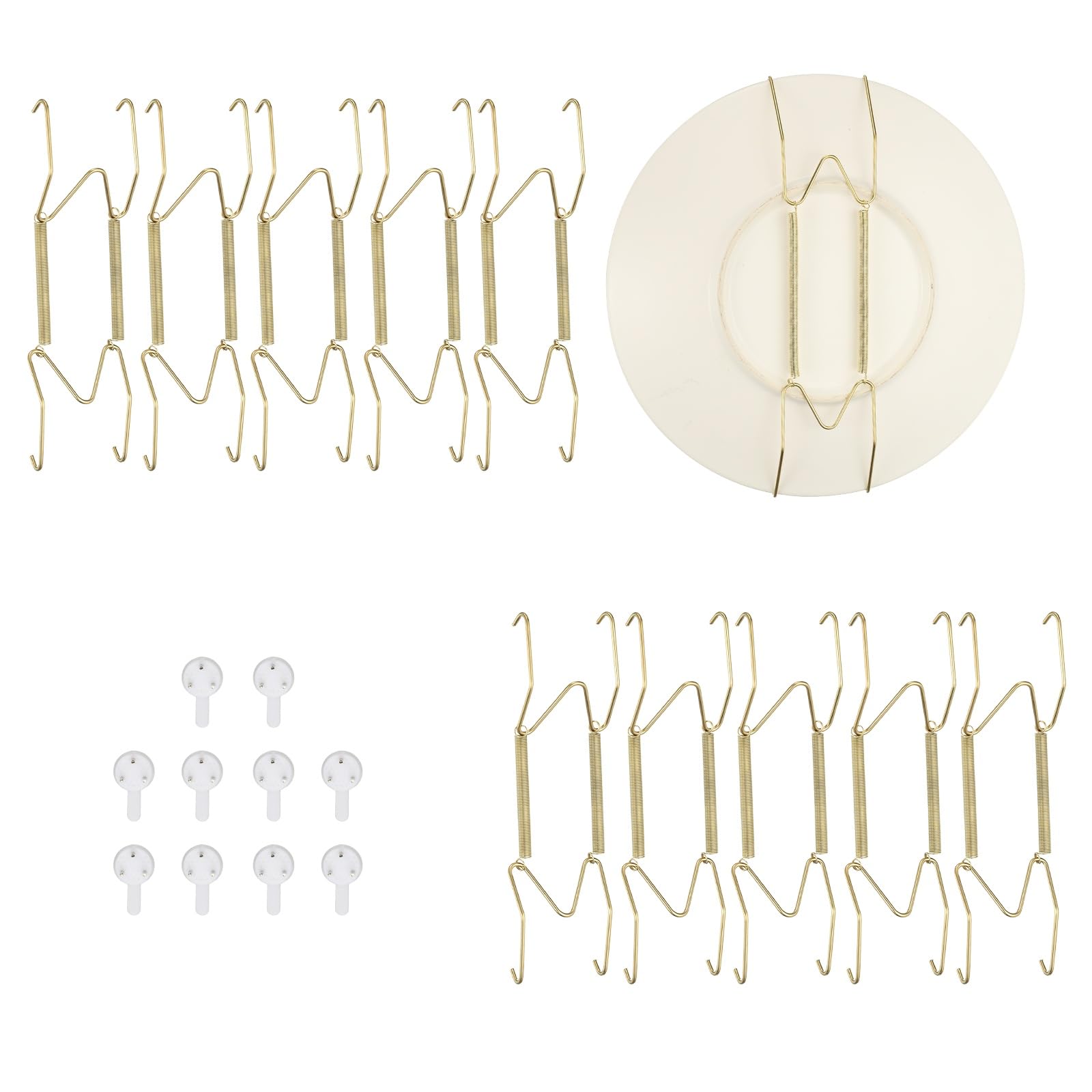 uxcell 10pcs Plate Hanger, 6 Inches Universal Stainless Steel Invisible Plate Hangers for The Wall W-Shaped Holder with Traceless Nail for Decorations, Golden