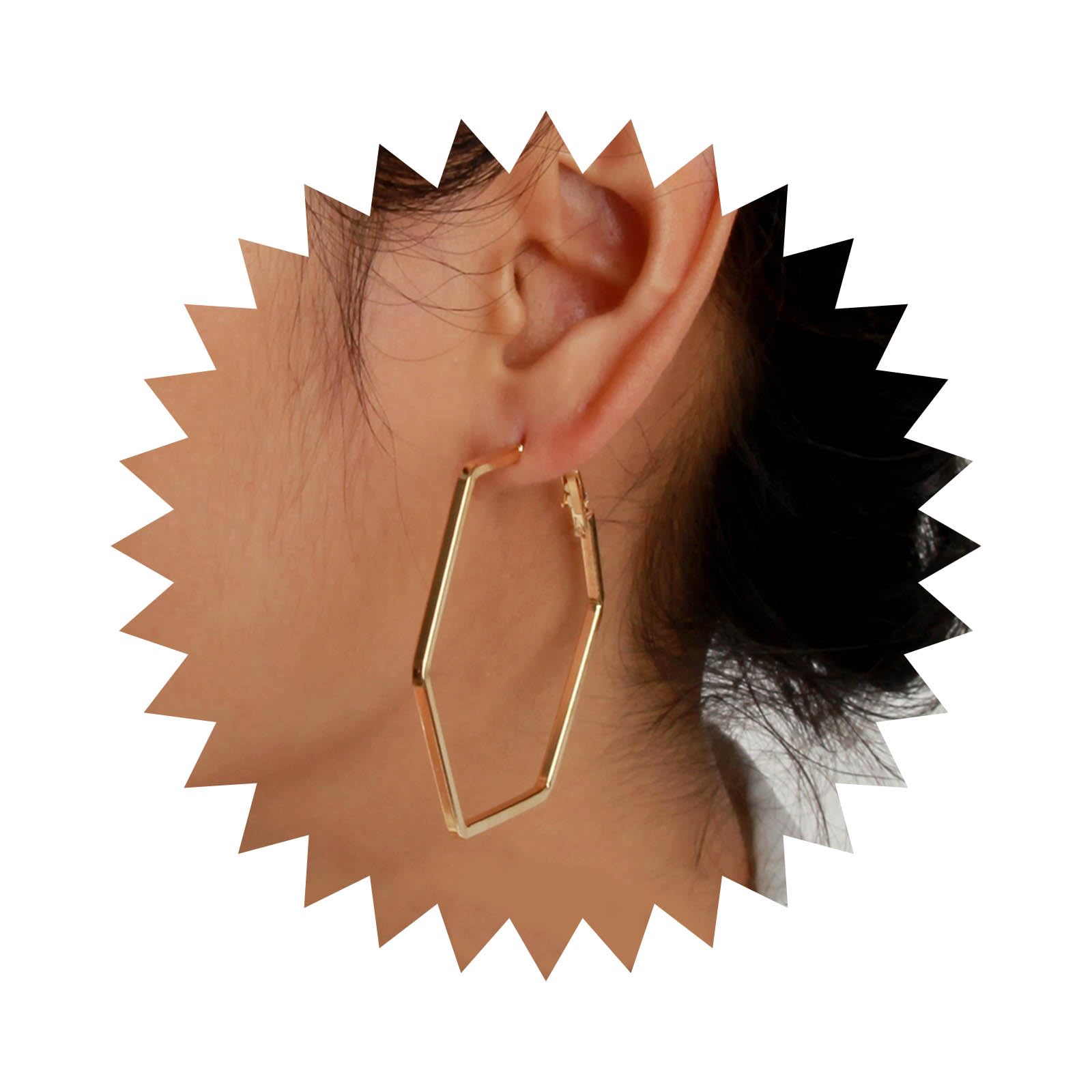 Allereyae Vintage Hollow Hexagon Dangle Earrings - Gold Hexagon Hoop & Minimal Stud Earrings for Women