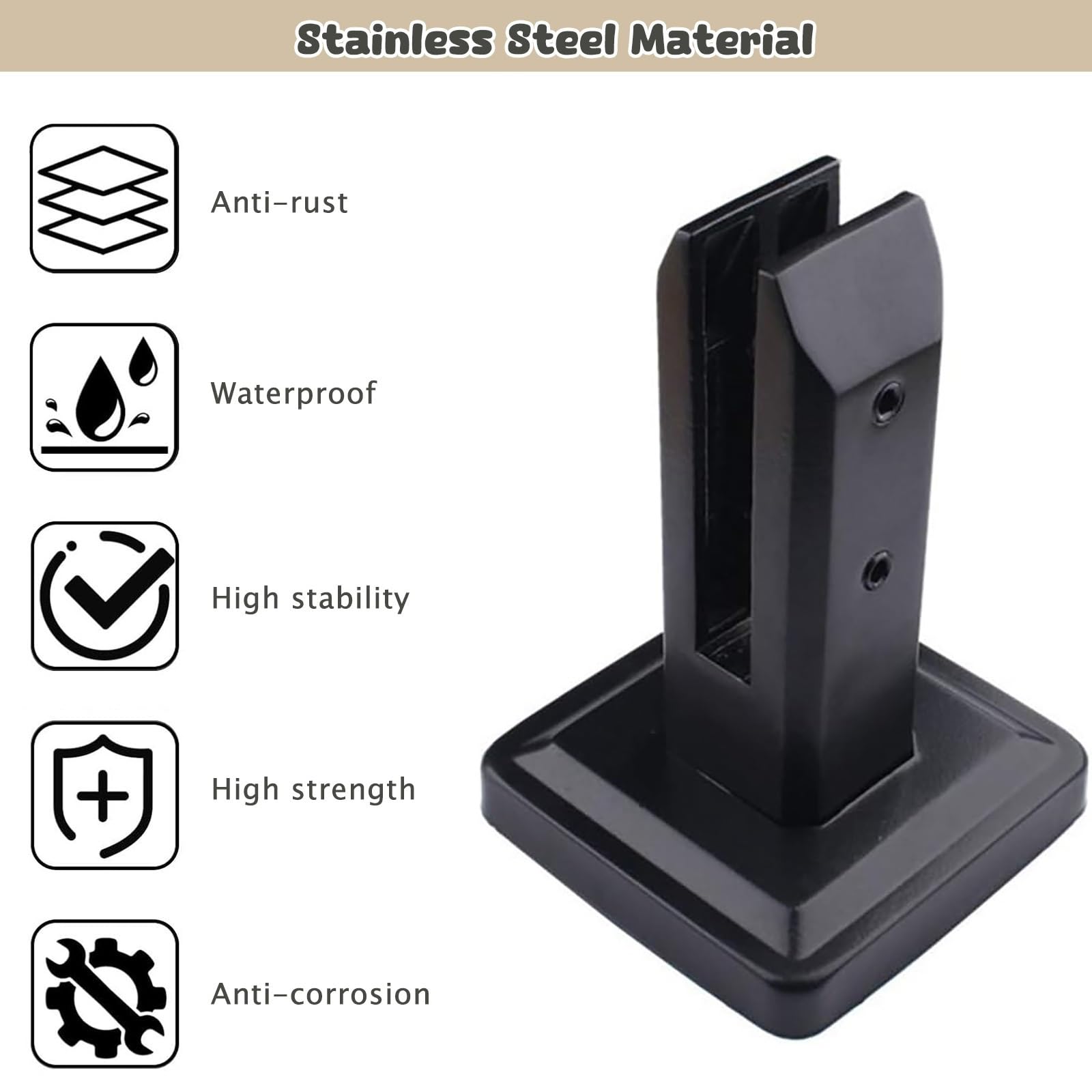 Abrazadera de barandilla de Vidrio Negro de 20 cm de Alto para escaleras, terrazas, Balcones, terrazas, hoteles, Montaje Lateral en el Piso, Abrazadera con 13 Soportes para Vallas.