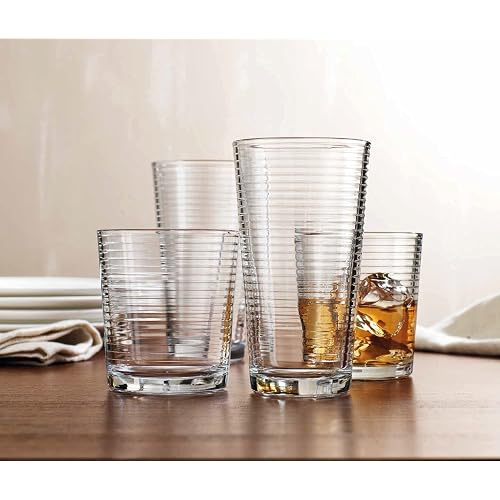 Drinking Glasses - Set of 8 Glass Cups, 4 Highball Glasses (17oz) 4 Rocks Glasses (13oz) Ribbed Glasses for Mixed Drinks, Water, Juice, beer, Wine, Excellent Gift!