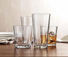 Drinking Glasses - Set of 8 Glass Cups, 4 Highball Glasses (17oz) 4 Rocks Glasses (13oz) Ribbed Glasses for Mixed Drinks, Water, Juice, beer, Wine, Excellent Gift!