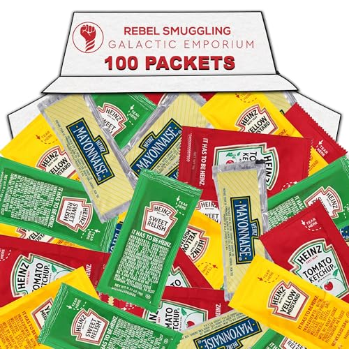 Condiment Packets Variety 100 Pack- 25 Ketchup, 25 Mayonnaise, 25 Mustard, and 25 Relish Gift Basket Care Package by Rebel Smuggling Galactic Emporium