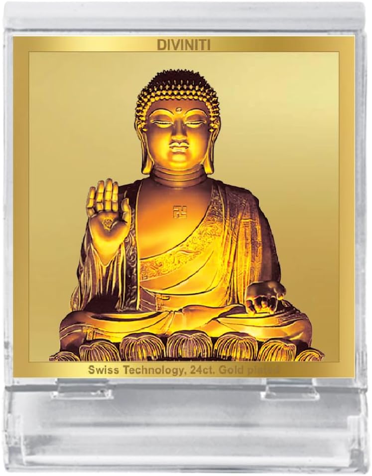 Gautam Buddha ji Photo Frame for Car Dashboard, Table Decor|ACF 3A Classic Gautam Buddha ji and 24K Gold Plated Foil| Religious Frame Idol for Pooja, Gifts Items (5.8 X 4.8CM)