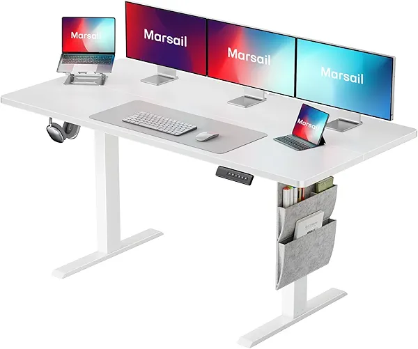 Marsail 63x24 Electric Standing Desk Adjustable Height, Stand up Desk with Storage Bag, for Home Office Computer Desk Memory Preset with Headphone Hook