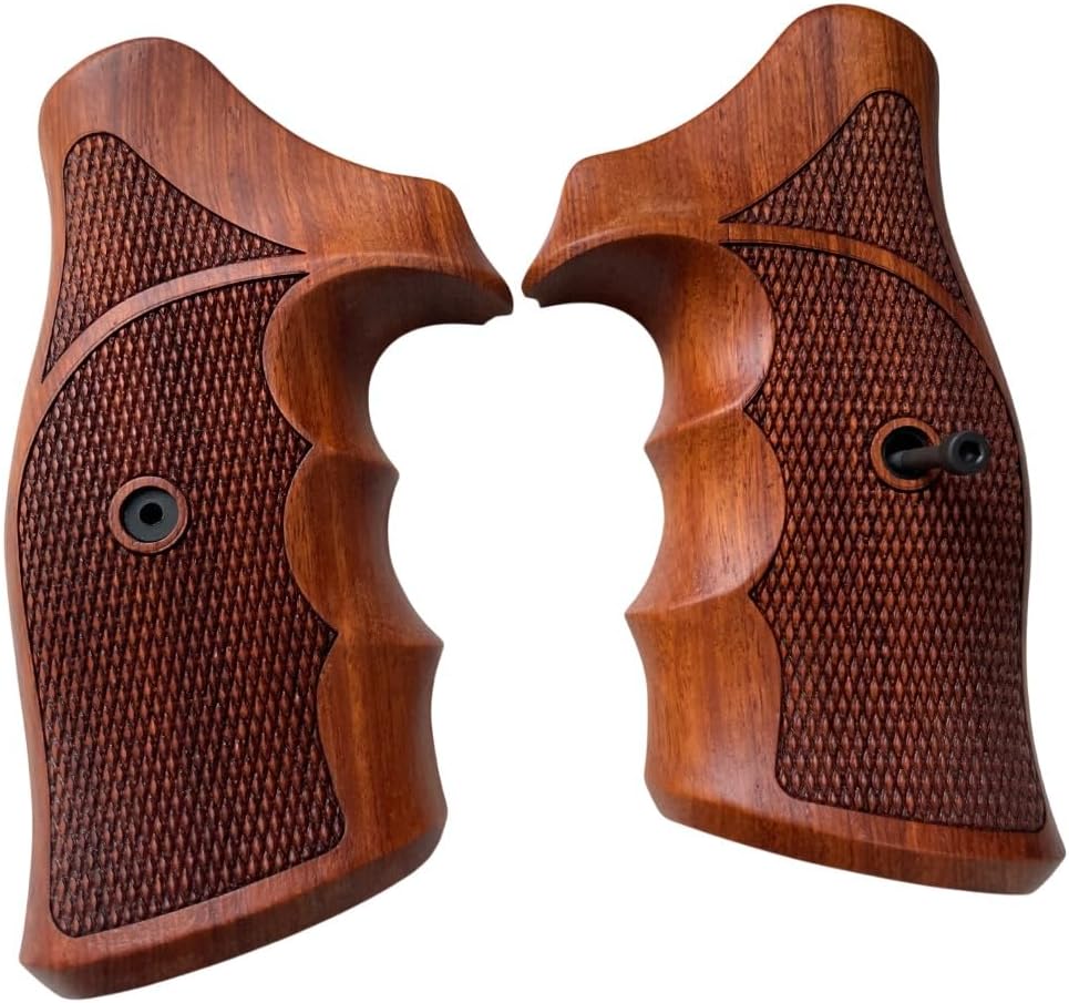 New! Reproduction Padauk Wood Grips Compatible with 5&W, N Frame Square Butt, All Checker Closed Back