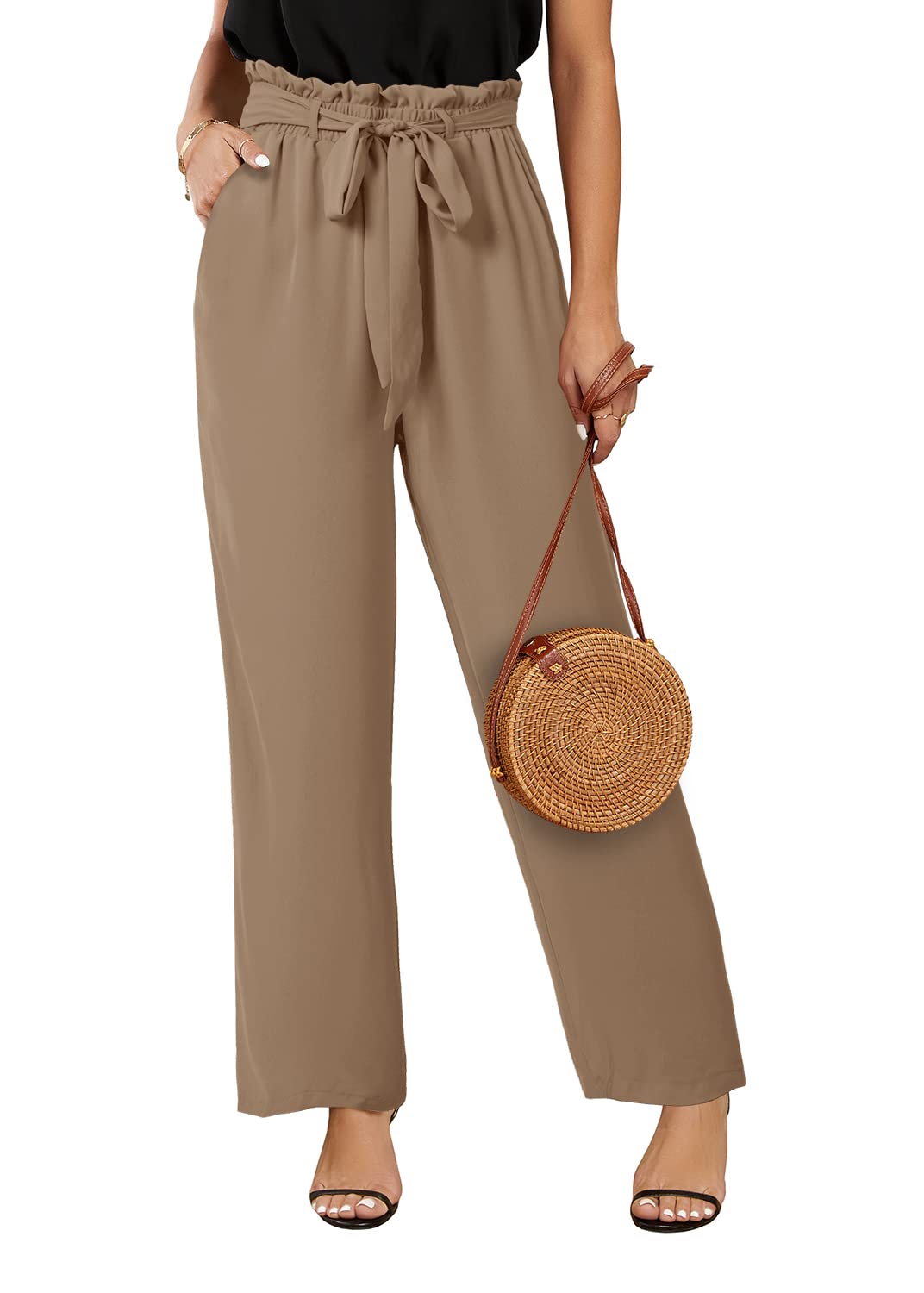 SySea Womens Wide Leg Palazzo Pants High Waisted Casual Cropped Paperbag Flowy Trousers with Belted