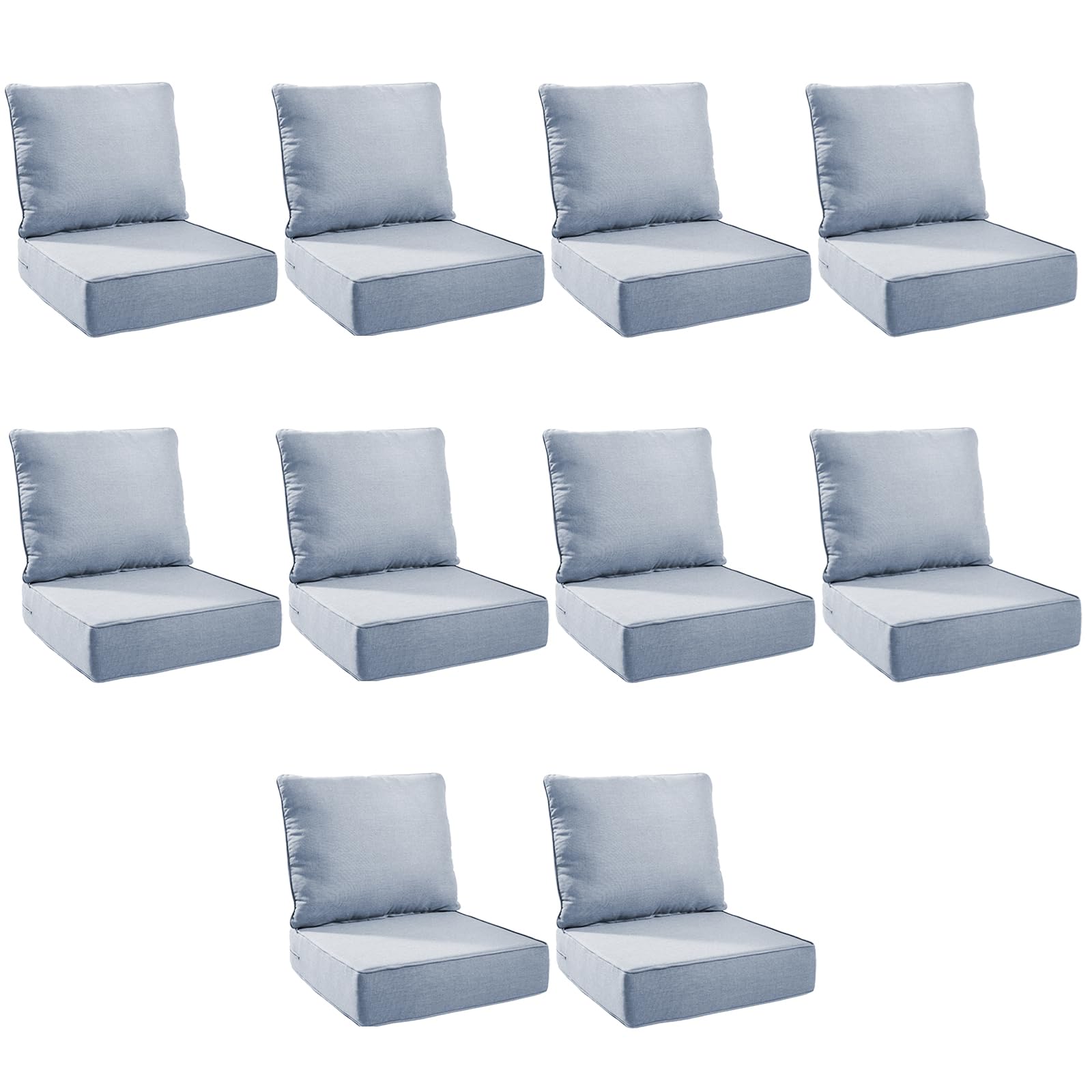 Outdoor Cushion Set for Patio Furniture, UV Resistant, Water Resistant - 6 Inch Thick Foam Garden Cushions– 24x24 Inch Patio Seat Covers for Chair/Sofa/Couch | Baby Blue | 10-Pack |