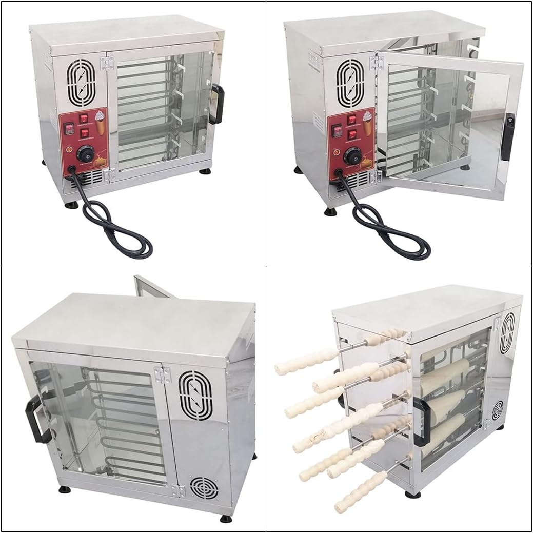INTBUYING Commercial Electric Ice Cream Cone and Chimney Cake Roll Maker, 8-Station Baking Oven with 16 Interchangeable Dies, 110V 3200W Toasting Oven for Chimney Cake and Bread Rolls, NO Plug