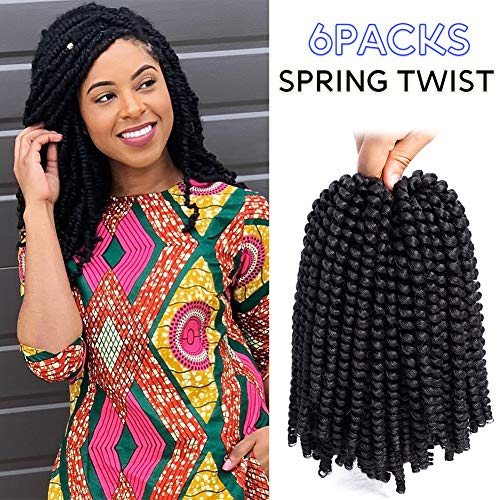 6Pcs Spring Twist Crochet Braids Synthetic Braiding Hair Extensions Low Temperature Fiber (8", 1B)