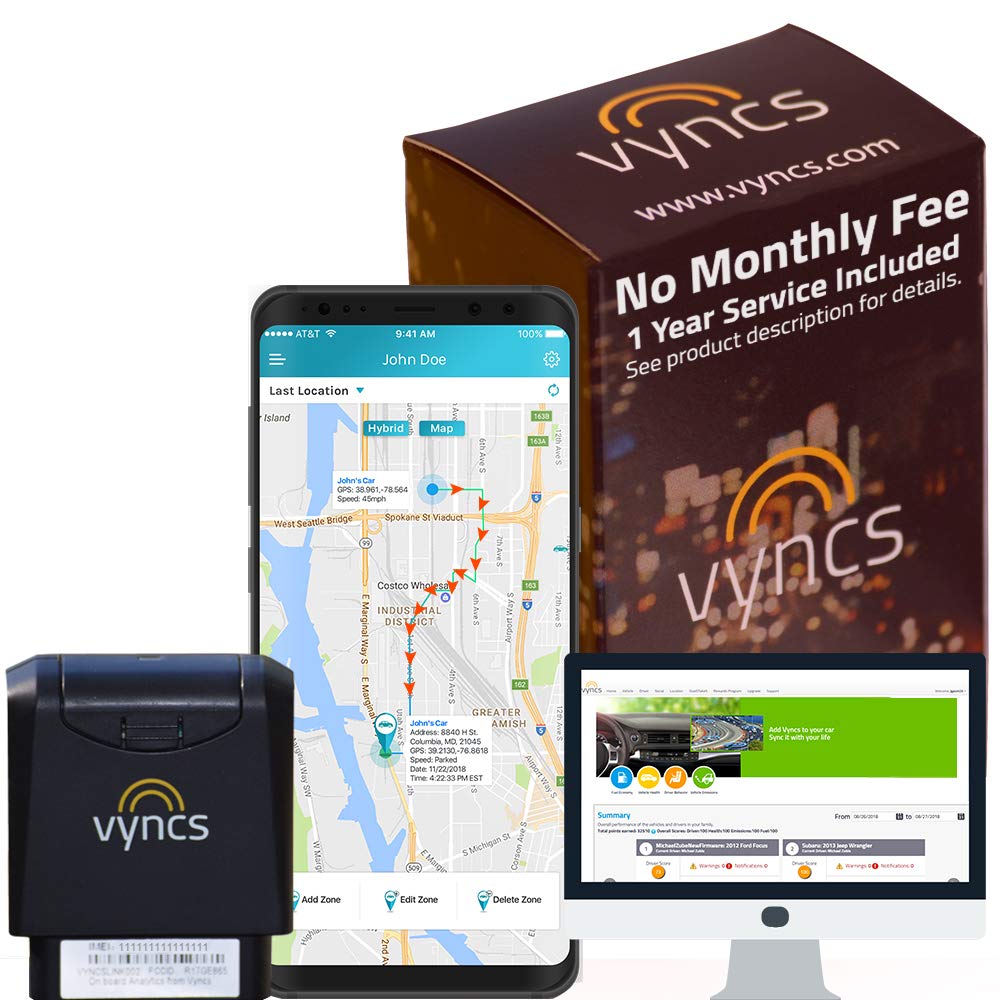 VYNCS Premium: No Monthly Fees GPS Tracker OBD 3G Vehicle GPS Tracking, Teen Driver Safety VPOBDGPS1