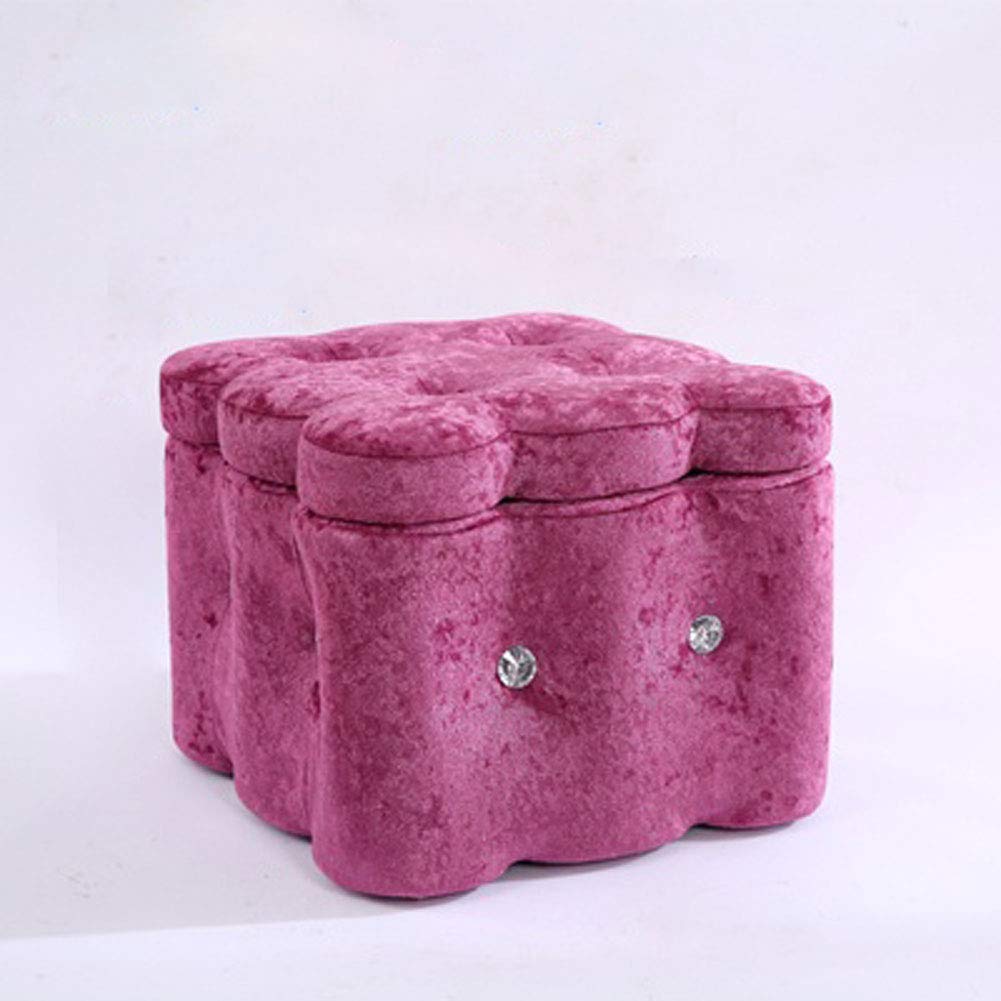 LMMIAOZ European Wooden Pouffe Footstool Storage Foot Stool for Living Room Bedroom Study Small Square Bench (Pink 11.41In)