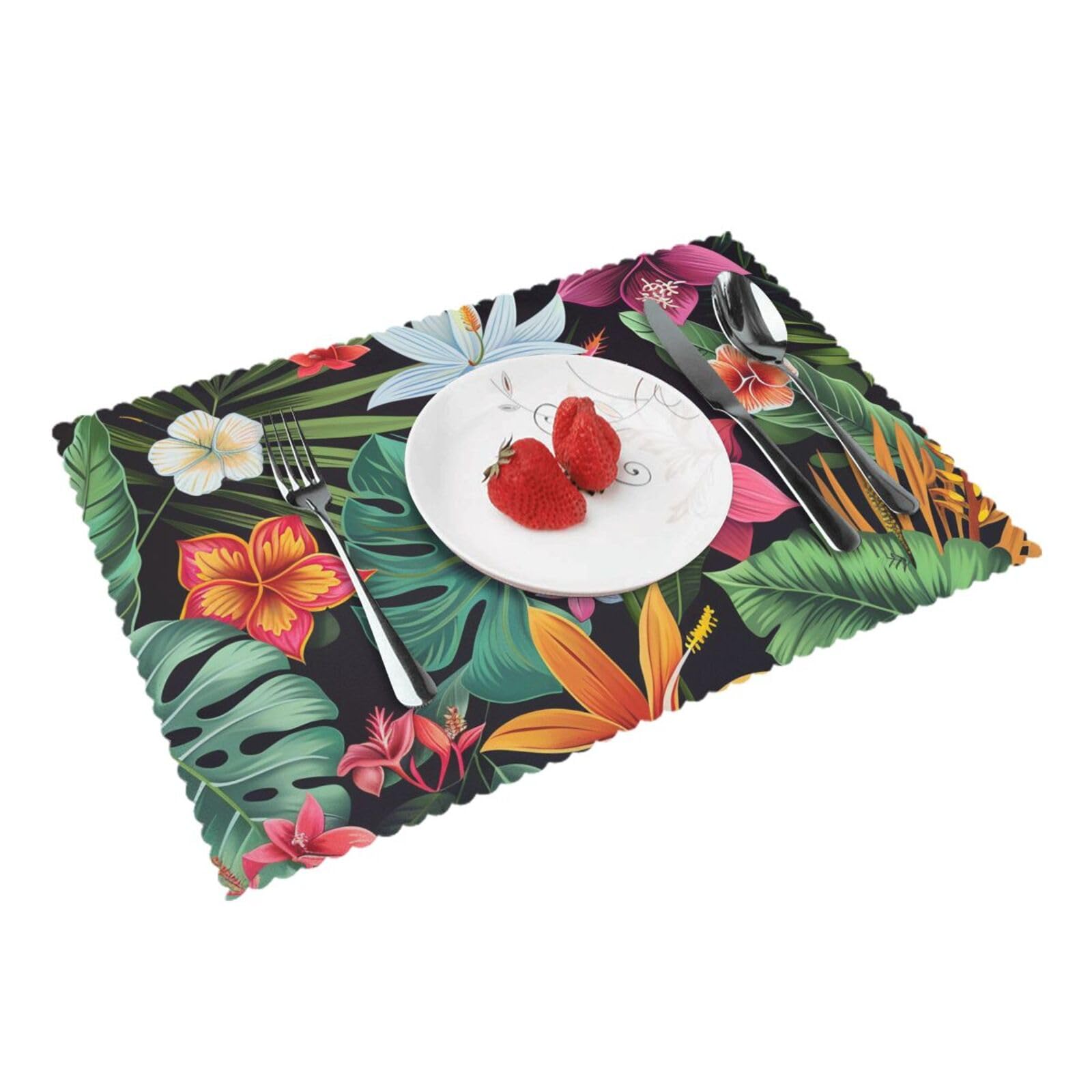 Tropical Flowers Printed Placemat Heat Resistant Place Mats Set of 4 PCS Washable Kitchen Table Mats, 12x18 Inch