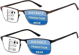 SOVCOD 2 Pack Progressive Multifocus Reading Glasses Blue Light Blocking for Women Men Metal Frame Multifocal Readers
