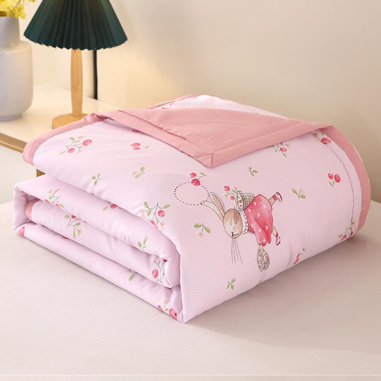 Couette Réversible Été Fine Odot Lapin 200x230cm sans Housse Lavable