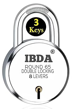 Round 65mm Lock | Double Locking | 8 Levers' Technology | Rivetless Steel Body Padlock
