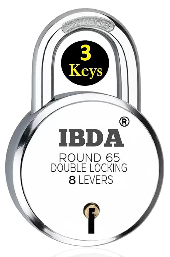 Round 65mm Lock | Double Locking | 8 Levers' Technology | Rivetless Steel Body Padlock