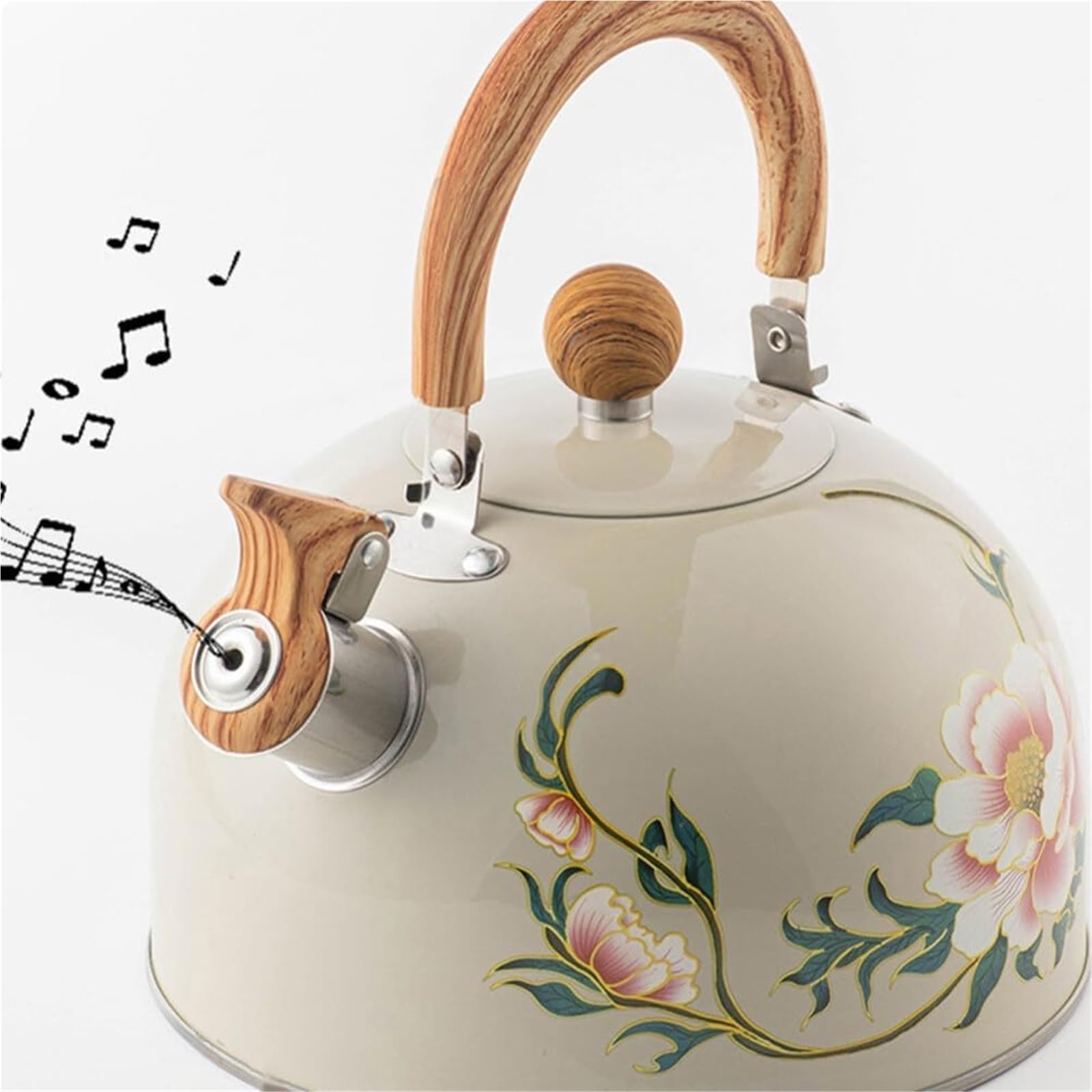 Teekanne, 3L Pfeifender Teekessel aus Edelstahl mit Blumenmuster – schnell kochende Teekanne for die Küche