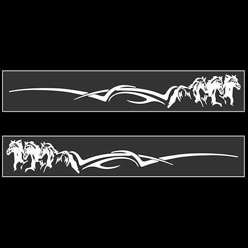 2 Pcs White Horse Trailer Decals Stickers 63.5 x 8.5 Inch Self-Adhesive Car Side Body Stickers Vinyl Running Horse Graphic Decals for Trailer, Car, Truck, SUV, RV, Camper, Motorcoach Decor
