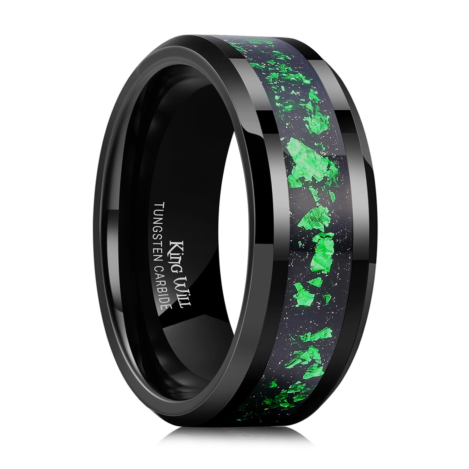 King Will Mens Wedding Band with Foils Inlay, Black/Silver/Gold