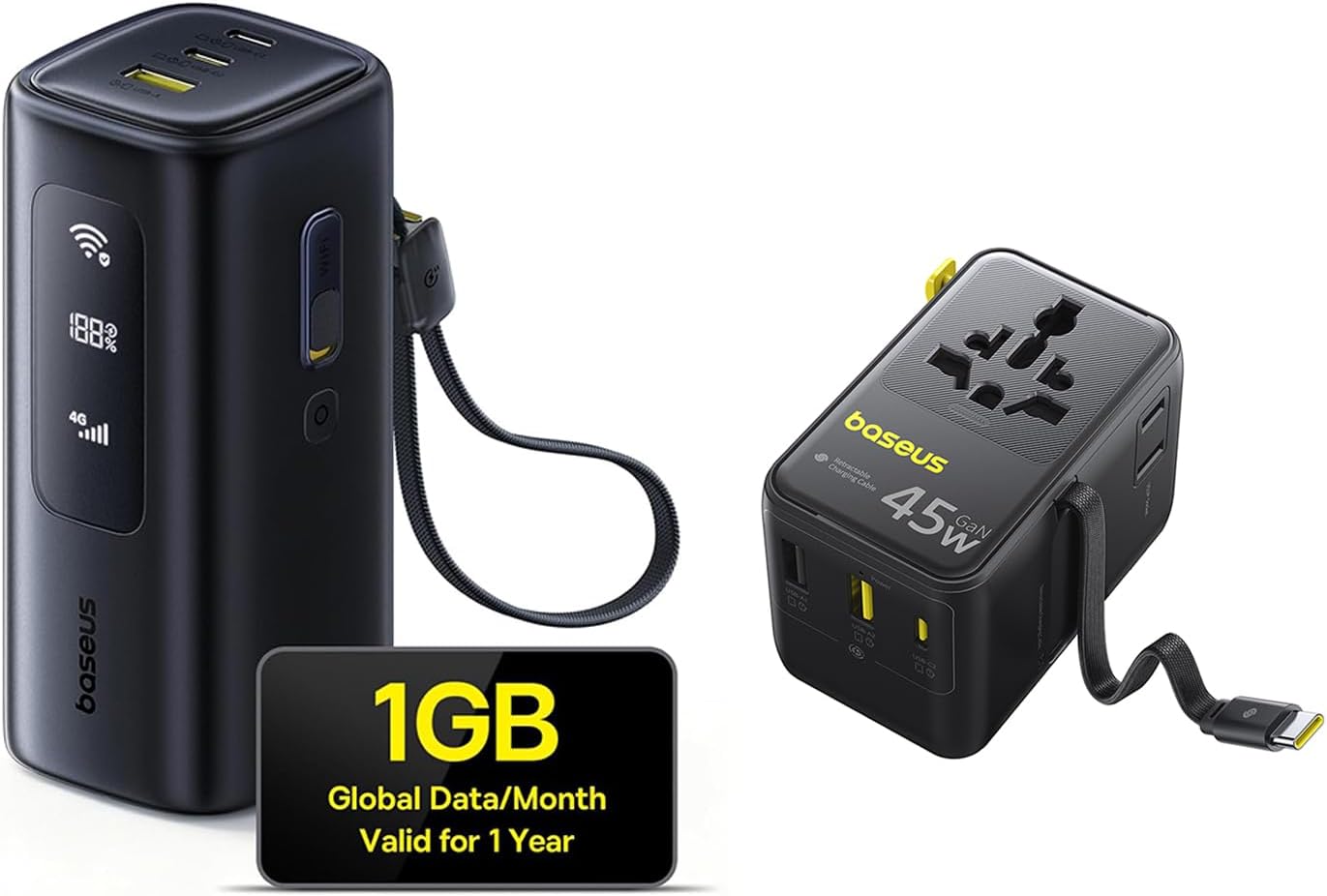 Baseus 4G LTE Mobile Hotspot & 20000mAh 67W Power Bank 45W European Travel Plug Adapter