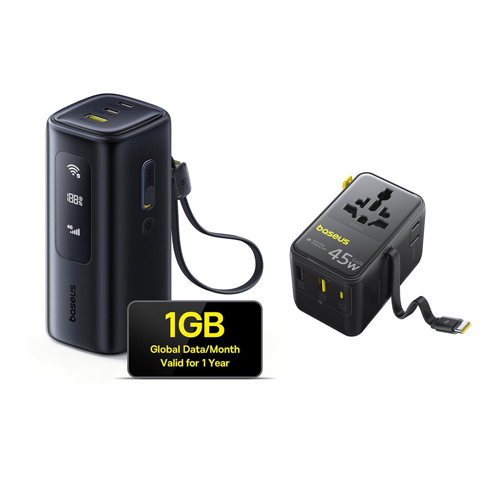 Baseus 4G LTE Mobile Hotspot &amp; 20000mAh 67W Power Bank 45W European Travel Plug Adapter