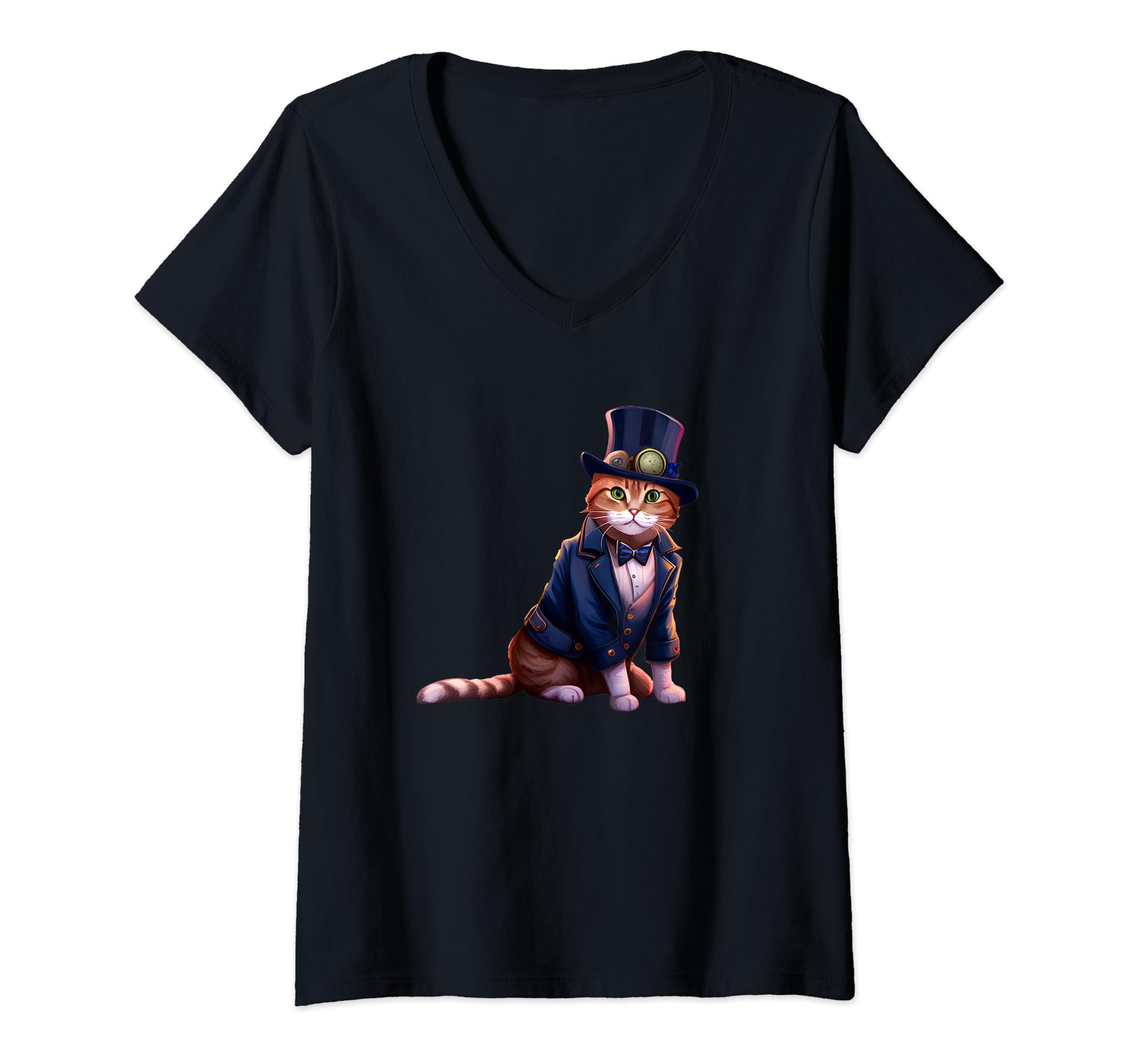 Steampunk Style Cool Ginger Cat - The EnchantiCat V-Neck T-Shirt