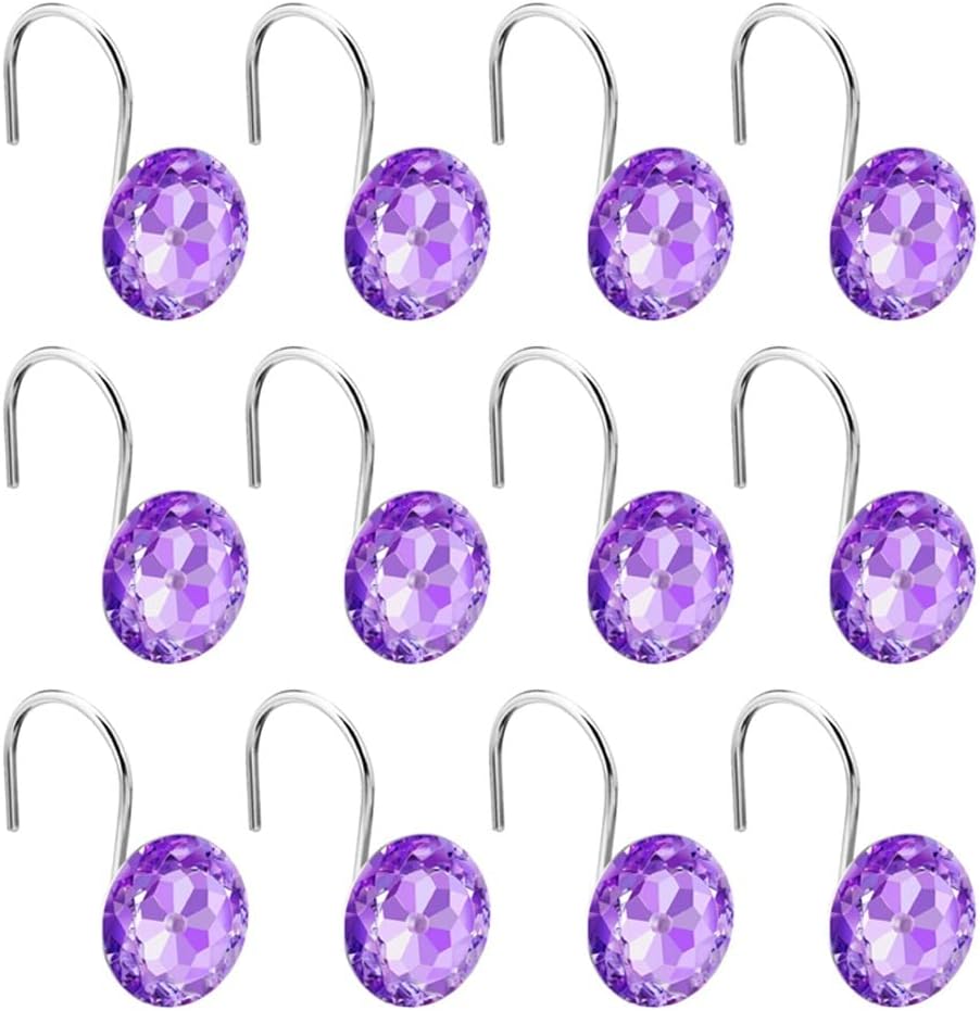 12PCS Crystal Shower Curtain Hooks Rod Decorative Acrylic Diamond Rhinestones Rings for Bathroom(E)