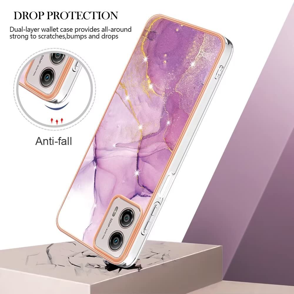 Dfjhure Custodia per Motorola Moto G54 con glitter effetto marmo, sottile, sottile, in morbido silicone TPU, antiurto, custodia protettiva in gomma per Motorola Moto G54 - viola chiaro