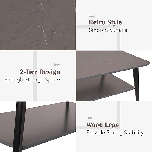 Miniatura 5 de NEOCOZY Mesas de sala de estar, mesa de centro moderna de mármol sintético (madera) de 2 niveles, mesa de centro cuadrada negra de 47 pulgadas para