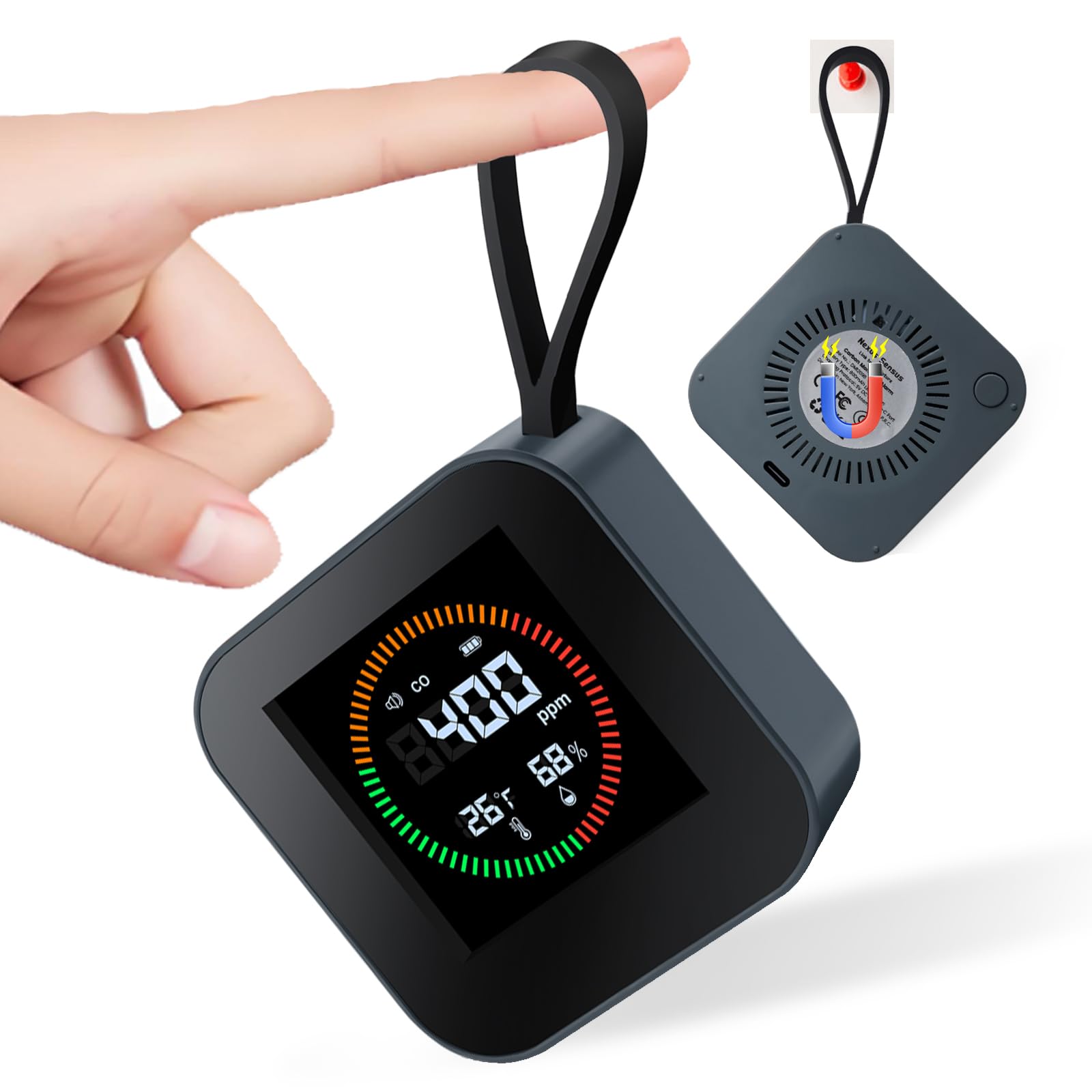 NEXUS SENSUS 3-in-1 Portable Carbon Monoxide Detector for Travel – UL-Compliant CO Alarm with Temperature and Humidity Monitor, USB-C Rechargeable for