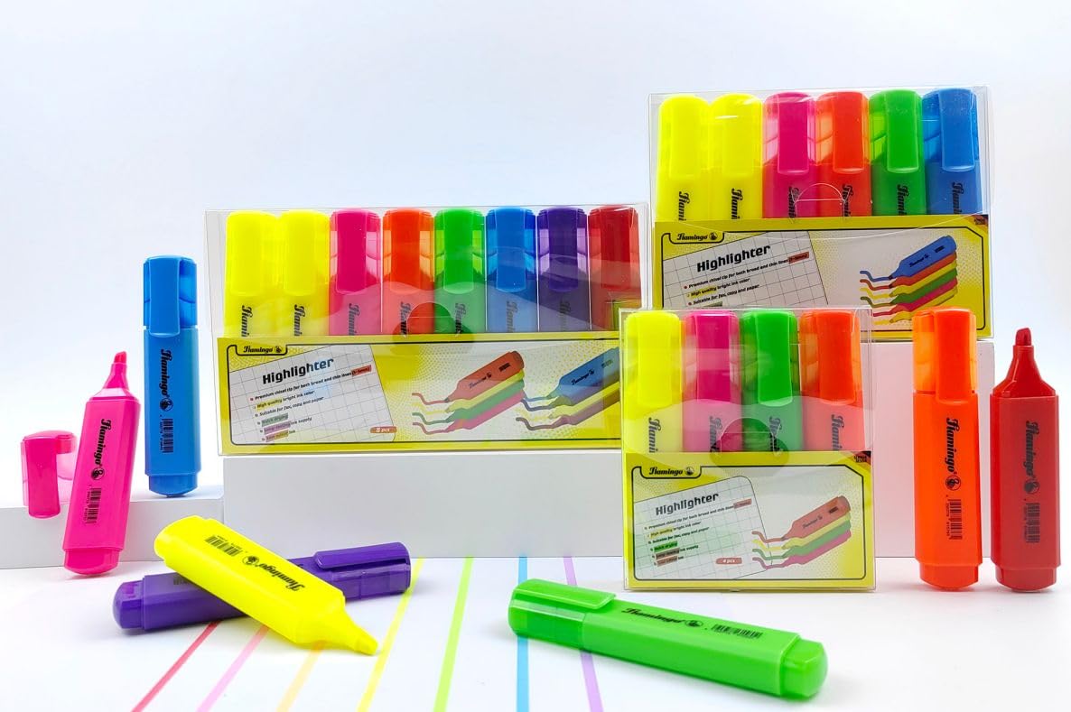 FITTO Textsurfer Classic Highlighter Pen Set – Fast-Drying, Long-Lasting Rainbow Colors with Large Ink Reservoir, Twist Cap, PP Barrel for Durability, Refillable for Sustainable Use (set of 4pcs)