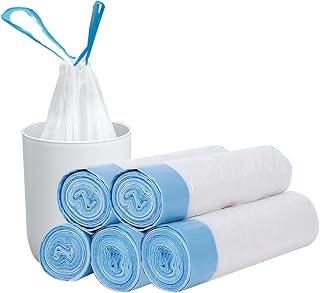 Trash Bags Drawstring Garbage Bags Wall-Mounted Plastic Bin Liners 12L 45x50cm Rubbish Bags 5-Roll Pack 75 PC (No Storage Box Dispenser)