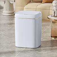 Lixeira Eletrônica Inteligente 11 Litros Branco com Dourado Sensor de Movimento à Bateria Recarregável USB Ideal para Cozinha Banheiro Escritório Quarto