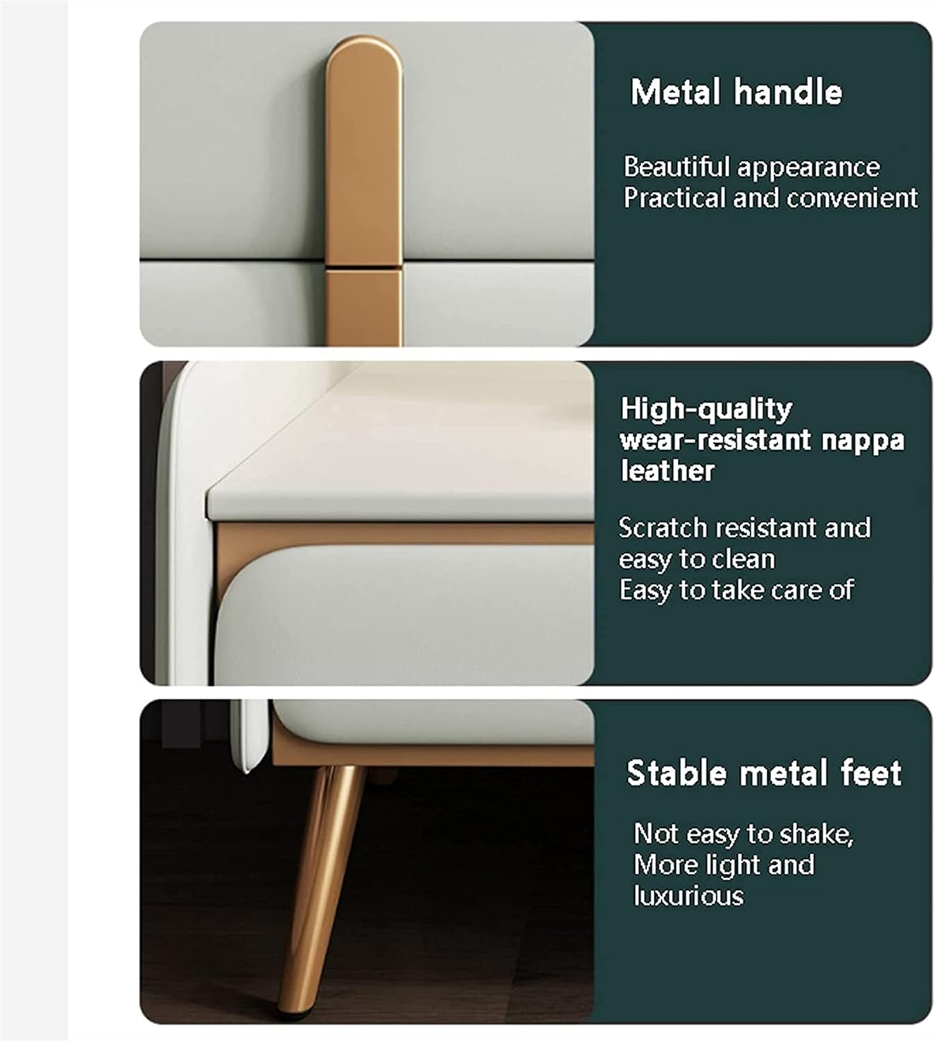 Bedside Table Modern Simplicity Bedside Drawer Solid Wood Nightstand with 2 Storage Drawers and Metal Legs for Bedroom Living Room(Color:White) (Color : White)