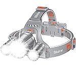 Blukar LED Headlamp, Super Bright Rechargeable Headlight Flashlight - 3 Lights 5 Modes,Zoomable,Spotlight&Floodlight Combination, IPX6 Waterproof, 20+Hrs Runtime for Running,Hiking-Gray