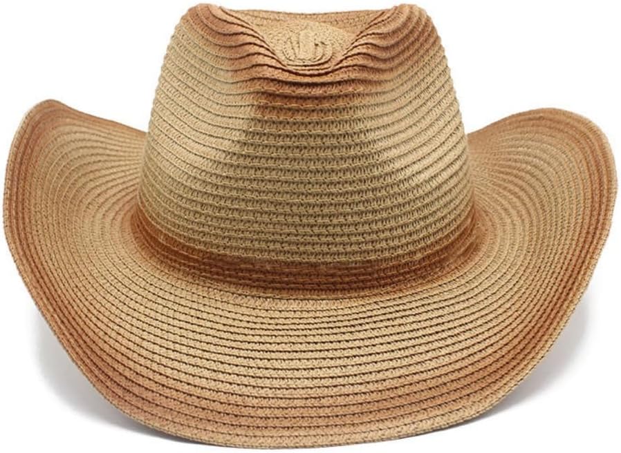 Western Straw Cowboy Hat, Wide Brim Sun Protection, Khaki Brown