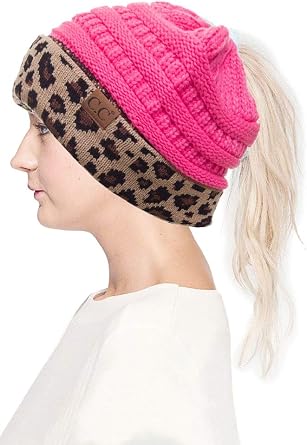 ScarvesMe Womens Leopard Animal Print Warm Winter Beanie Hat with Pom