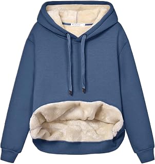 Haellun Womens Casual Winter Warm Fleece Sherpa Lined Pullover Hooded Sweatshirt