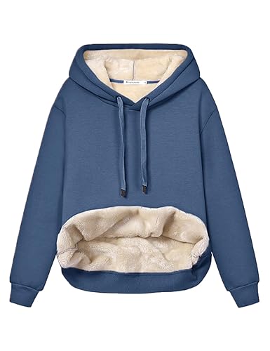 Womens Casual Winter Warm Fleece Sherpa Lined Pullover Hooded Sweatshirt