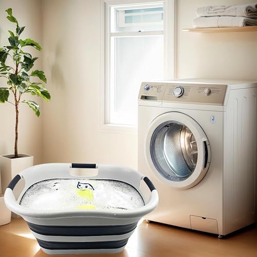 Miniatura 2 de SAMMART Cesta plegable de plástico para la ropa sucia de 40 L (10.5 galones), contenedor de almacenamiento plegable y organizador, tina de lavado