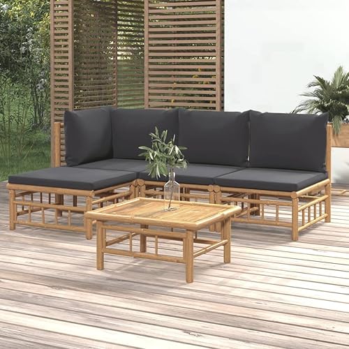Miniatura 40 de 5 Piece Bamboo Garden Lounge Set Outdoor Patio Furniture with Beige Cushions, Natural Bamboo Rectangular Seating Set for Backyard, Porch, and