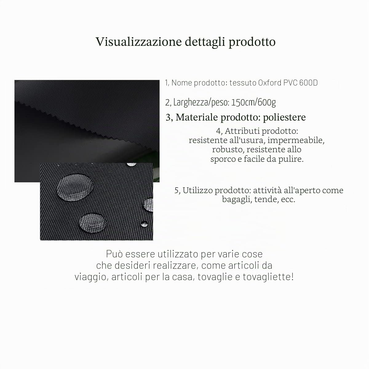 Tessuto impermeabile 600 denier canvas resistente agli strappi per cucire cuscini esterno